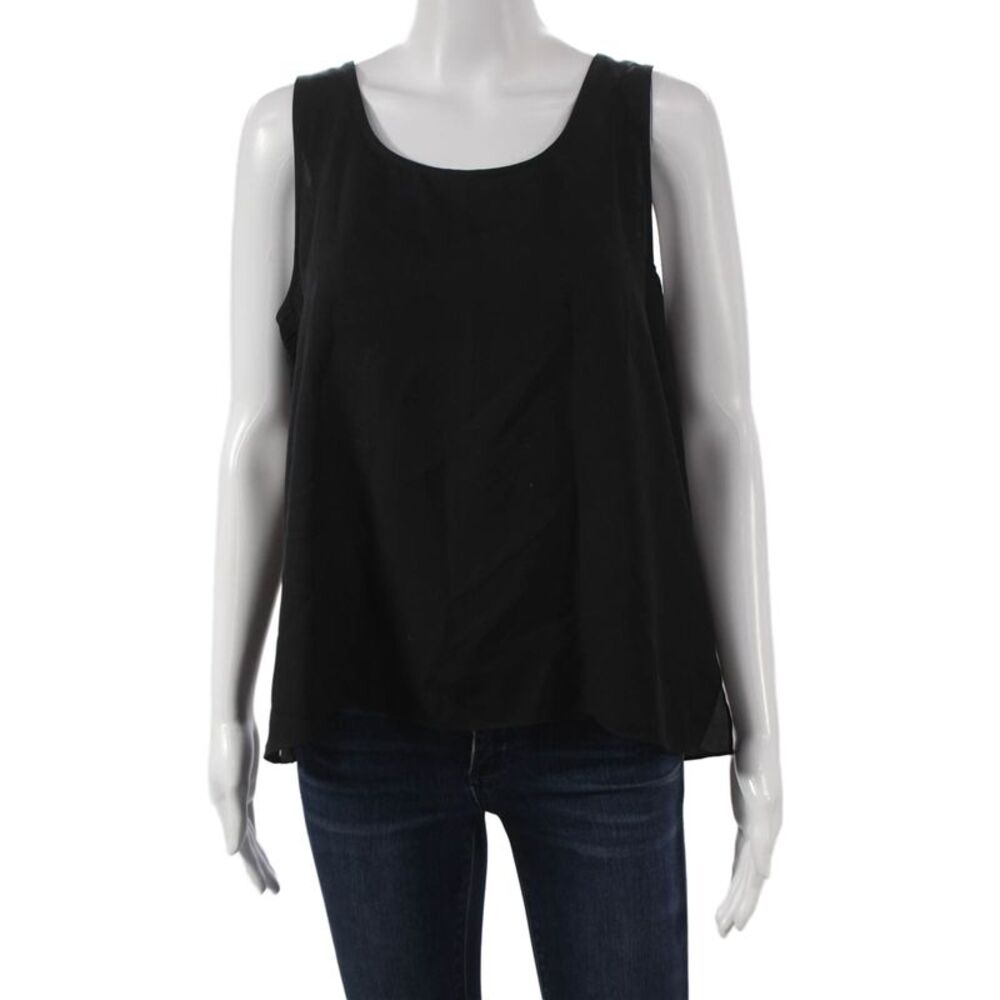 Harari Women Silk Sleeveless Basic Tank Black Round Neck Pullover Size L